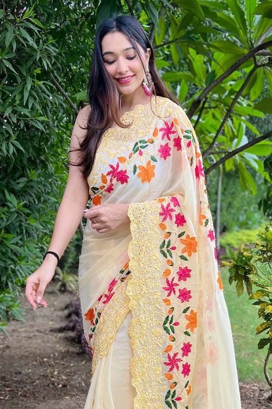 Yellow Georgette Saree With Blouse Piece | updated