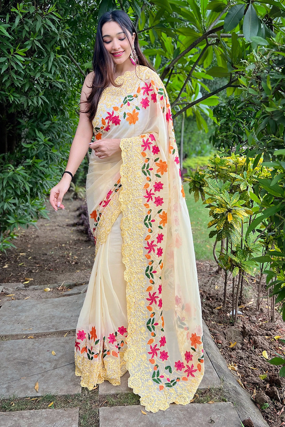 Yellow Georgette Saree With Blouse Piece | updated