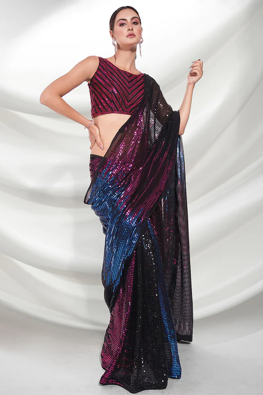 Black Georgette Saree With Blouse Piece