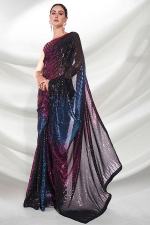 Black Georgette Saree With Blouse Piece