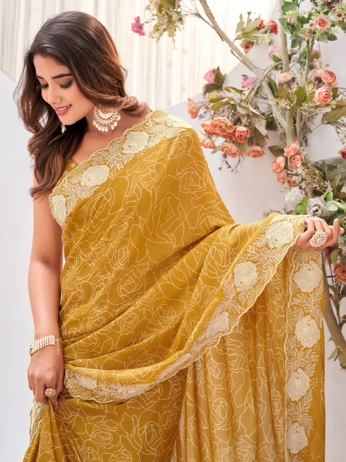Yellow Georgette Saree With Blouse Piece new